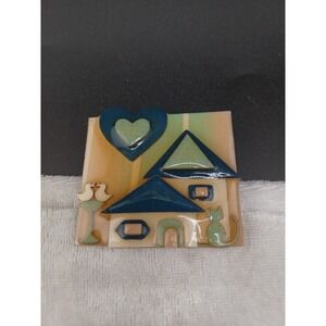 Vintage House Pins By Lucinda Brooch Acrylic Heart Bird Cat Signed